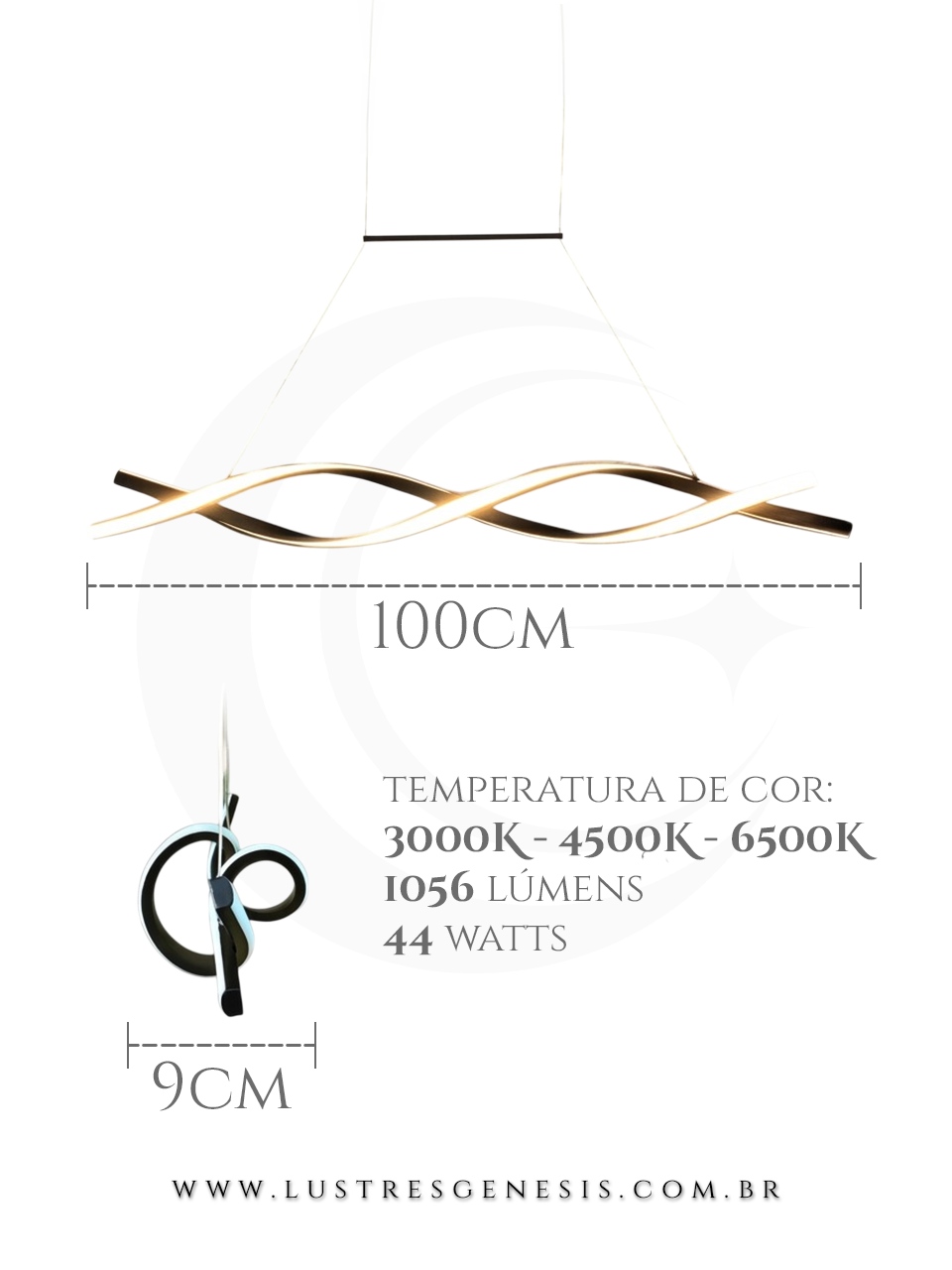 Lustre Pendente de LED Moderno Infinito Preto instalado em uma sala de jantar moderna com mesa de madeira e cadeiras acolchoadas DCD03029  Lustres G&ecirc;nesis - o melhore site da Internet para comprar Lustre